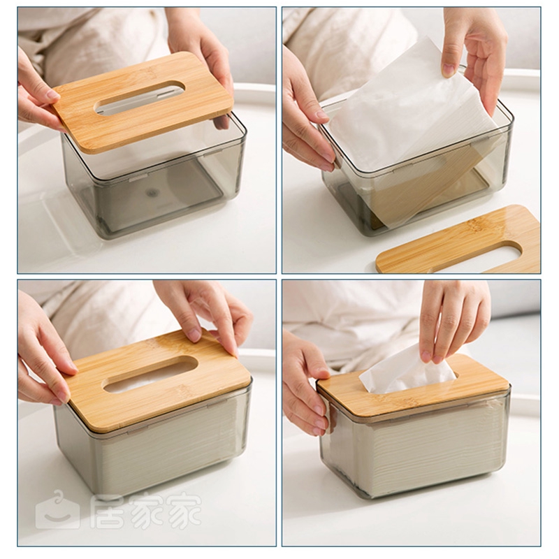 Hộp đựng khăn giấy JUJIAJIA trong suốt nắp gỗ để bàn cafe phòng khách nhà