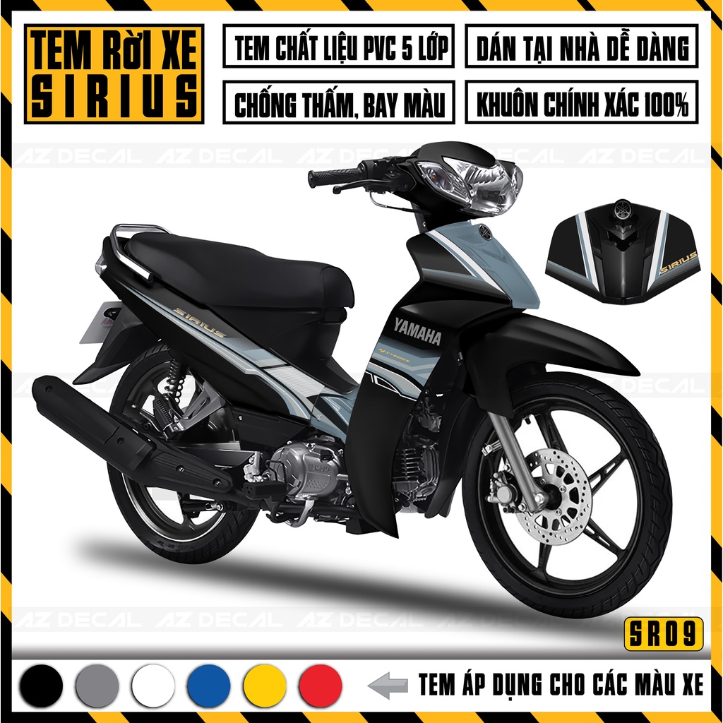 Tem Chế Xe Sirius RC Màu Xám | SR09 | Decal Rời Cắt Sẵn Dễ Dán - Áp Dụng Mọi Màu Xe Đỏ, Đen, Trắng, Xanh,...