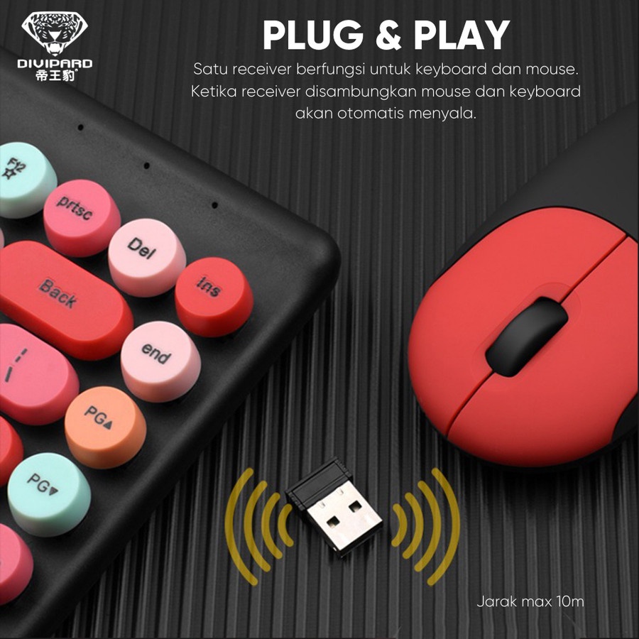 Bộ phím chuột không dây Wireless Divipard KM510 nút tròn 87 Key - tích hợp 12 phím multimedia  Nhất Tín Computer