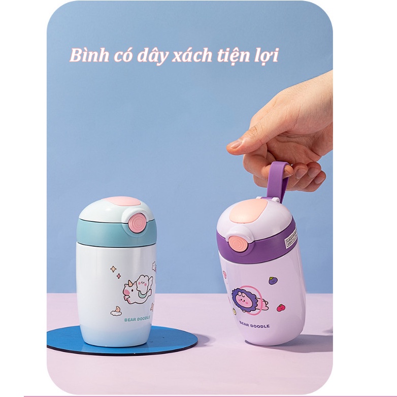 Bình giữ nhiệt mini siêu cute có ống hút silicon 280ml bình nước giữ nhiệt cho bé nhiều mẫu dễ thương B22