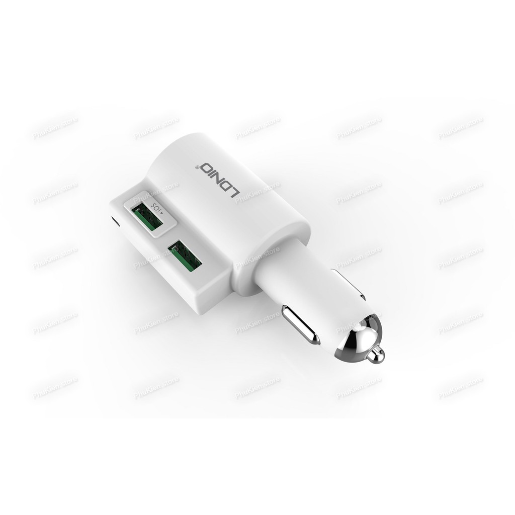 Cốc sạc cao cấp trên ô tô (car charger) có cổng Cigarette mở rộng có IC ổn dòngLDNIO CM10 Trắng 2 USB 21W