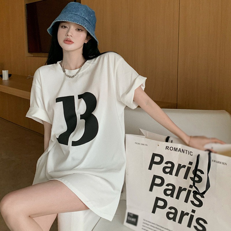 Áo Thun Nữ Ngắn Tay Cổ Tròn In Chữ Phong Cách Hàn Quốc