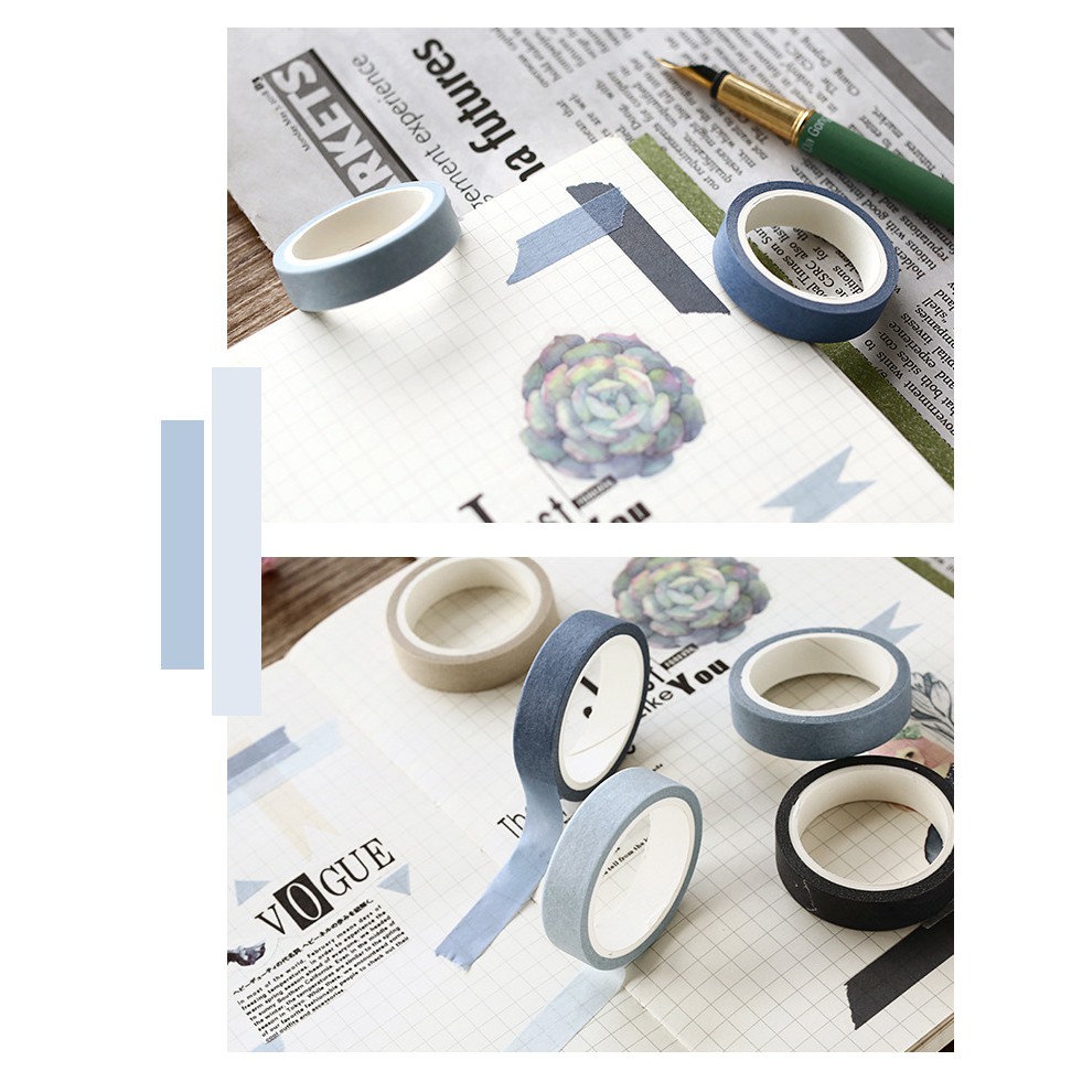 SET 5 CUỘN WASHI TAPE MÀU TRƠN VINTAGE ĐƠN GIẢN