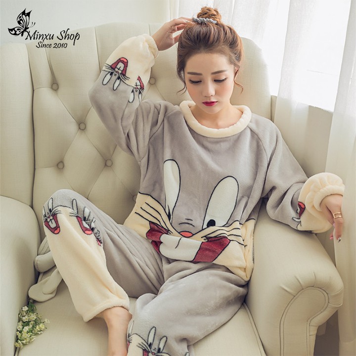 Bộ ngủ - bộ mặc nhà băng lông siêu mềm mại, ấm áp, mặc lại dễ thương, mùa đông ôm như ôm gấu