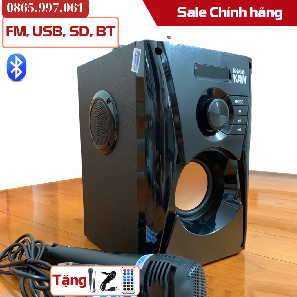 Loa Bluetooth Karaoke KAW K600 Tặng Kèm Micro Pin Khủng 36000mAh Có Điều Khiển Từ Xa Kết Nối - Bảo hành 12 tháng