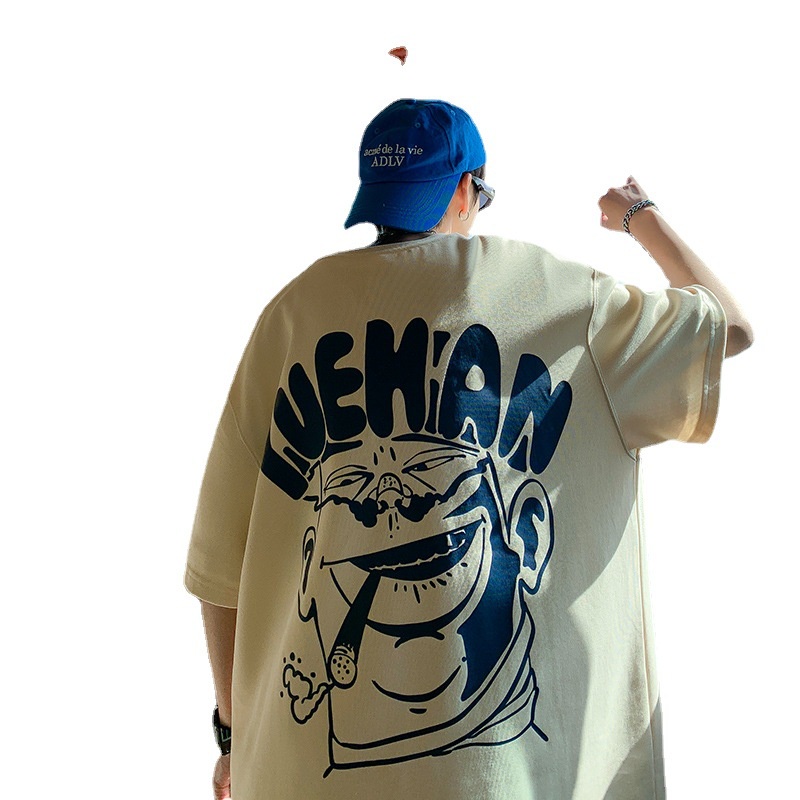 Áo thun tay ngắn dáng rộng phong cách hong kong dễ phối đồ cho nam