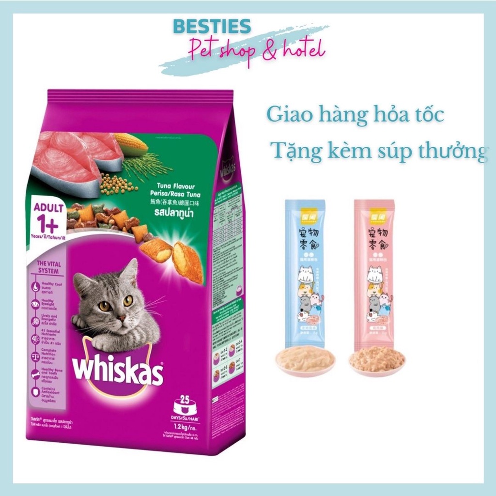 Thức ăn hạt khô Whiskas 1.2kg thức ăn cho mèo lớn - 3 vị