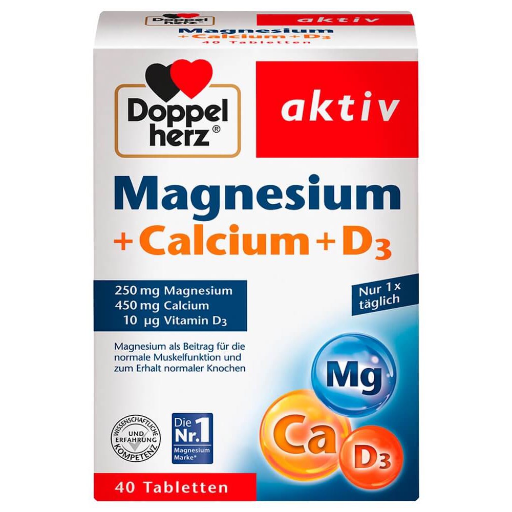 Viên uống bổ sung Canxi phòng ngừa loãng xương Doppelherz Magnesium + Calcium + D3 (Hộp 30 viên)