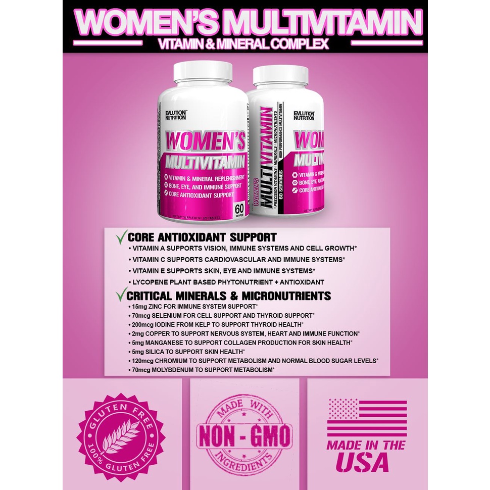 Viên uống EVL Multi Vitamin Women, Viên uống vitamin tổng hợp cho nữ, hàm lượng cao, hộp 120 Viên
