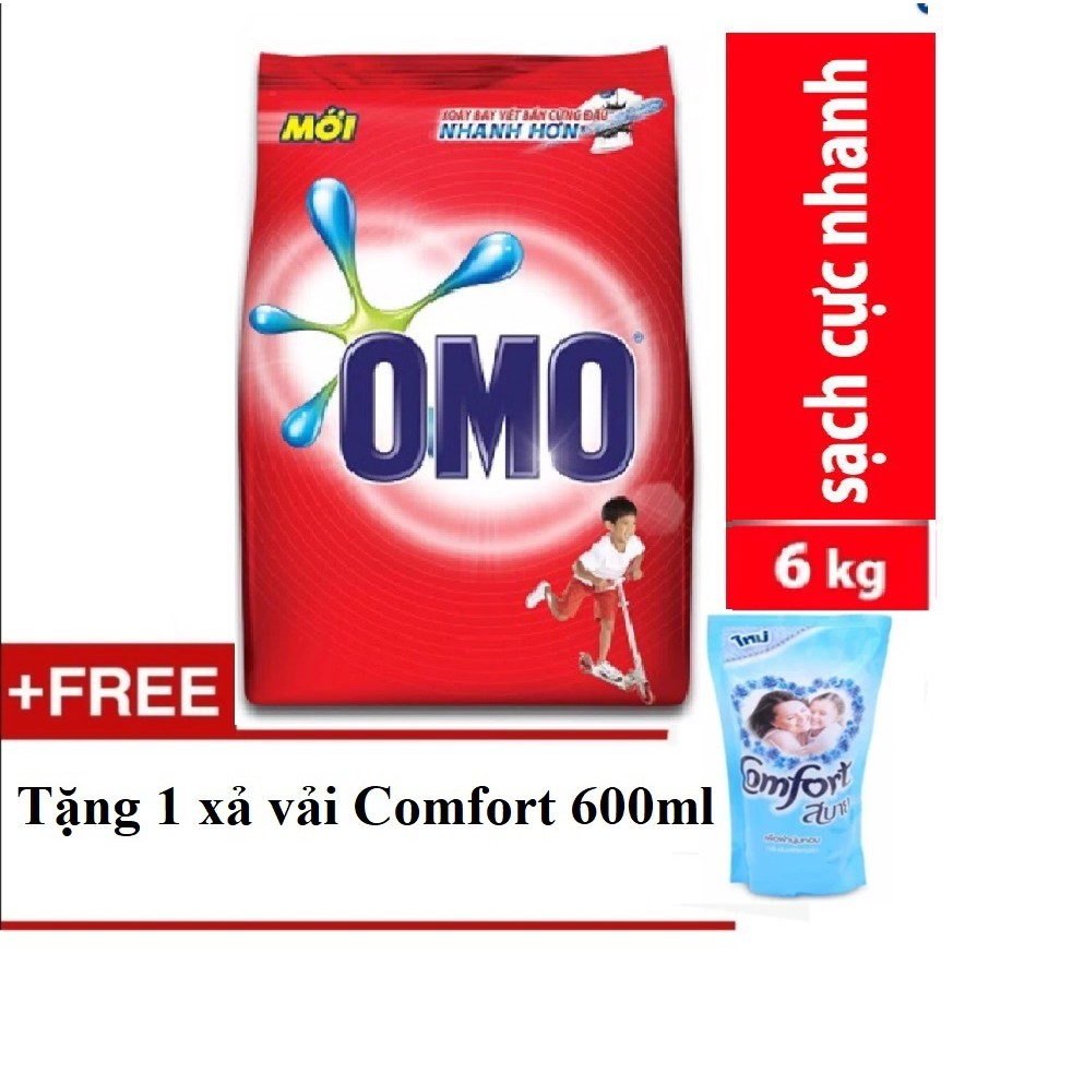 [Free Ship HN và HCM] Bột giặt Omo 6kg đỏ tặng xả vải Comfort 600ml