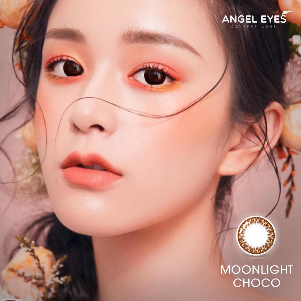 Lens giãn tròng nâu choco tự nhiên Moonlight hiệu Angel Eyes đường kính 14.5mm có cận từ 0 đến 6