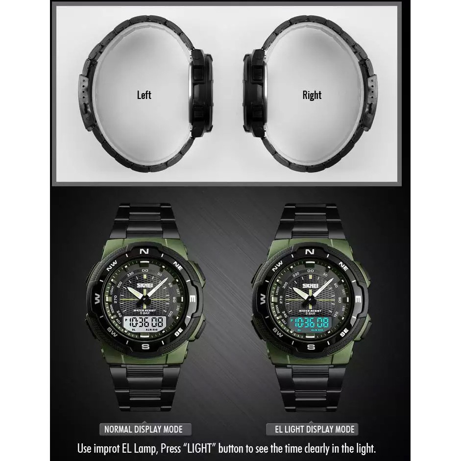 Đồng hồ thể thao SKMEI 1370 cho nam, đồng hồ đeo tay điện tử đa năng bằng thép không gỉ chống nước thời trang