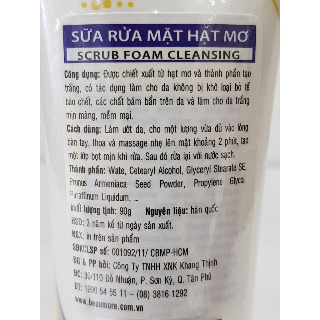 Sữa Rửa Mặt Hạt Mơ Beaumore 90g