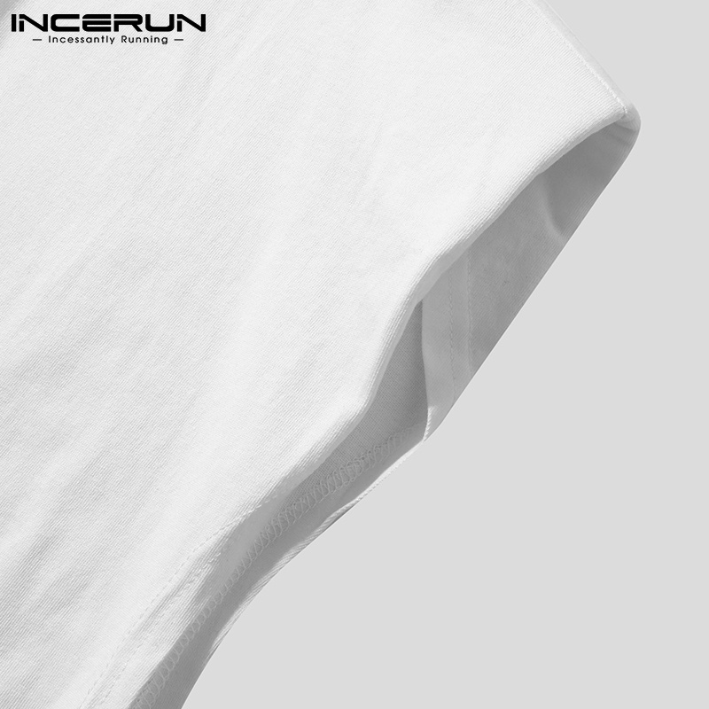 Áo sát nách INCERUN vải cotton dáng rộng cổ tròn màu trơn thời trang dành cho nam giới