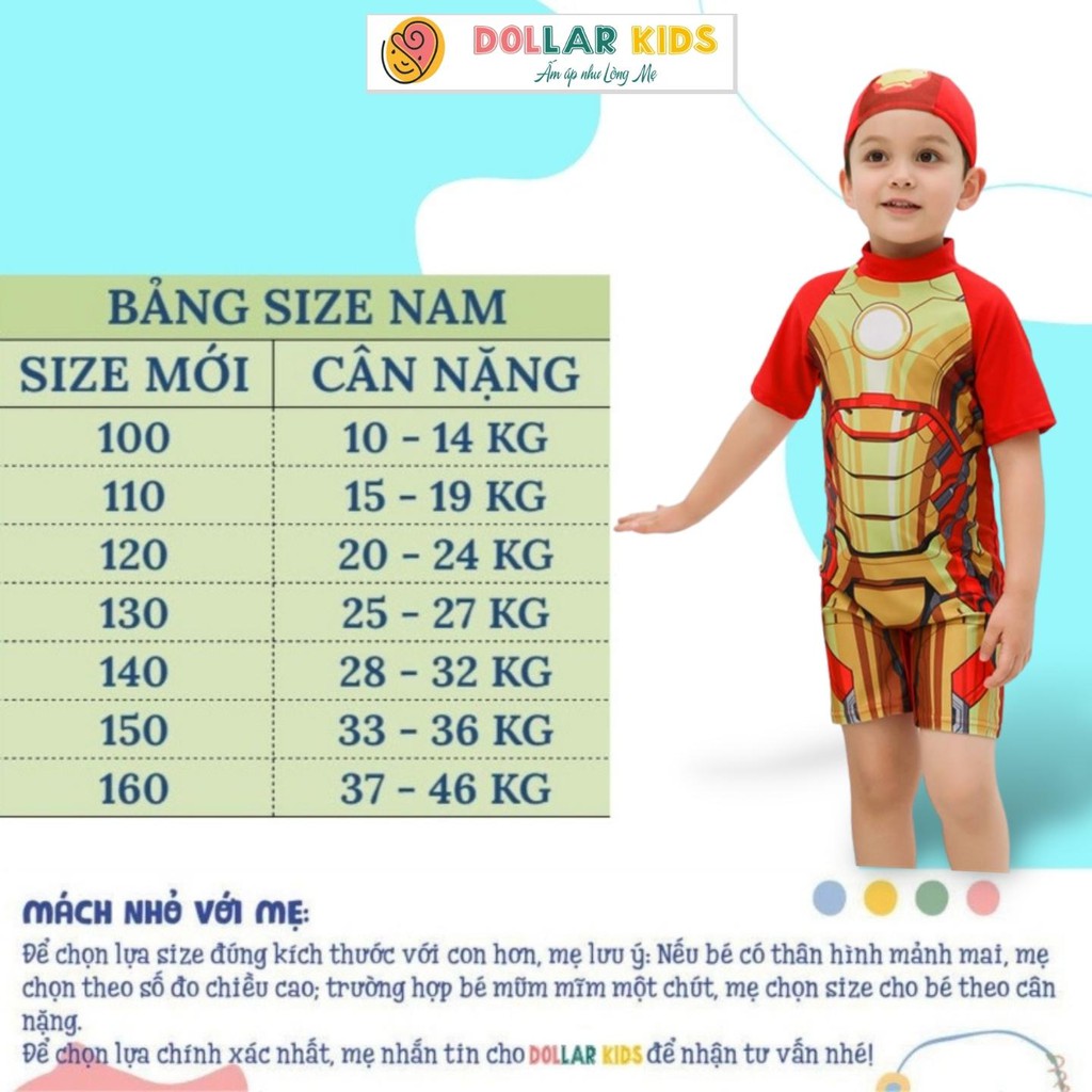 Đồ Bơi Bé Trai Liền Thân Dollar Kids, Bộ Đồ Bơi Bé Trai Siêu Nhân 1 Tuổi Tới