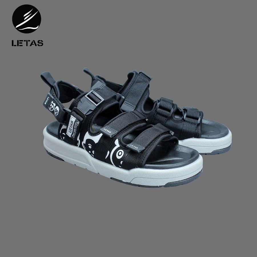 Giày sandal nam nữ unisex letas D714 - 01 icon mới, dép quai hậu đế cao 3cm, xăng đan đế bằng 3 quai