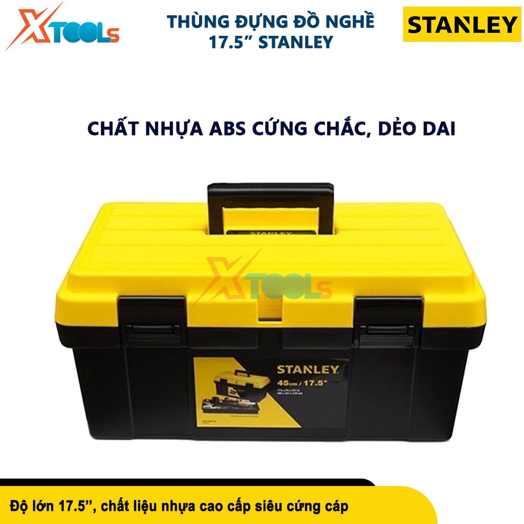 Hộp dụng cụ nhựa STANLEY | Thùng đồ nghề có khay đựng phụ kiện, có chốt khóa bằng nhựa [chính hãng][xtools]