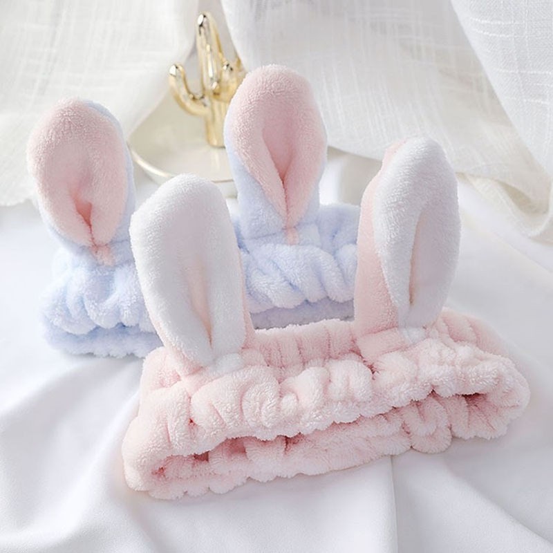 băng đô rửa mặt tẩy trang tai thỏ tuần lộc dễ thương - chất liệu bông nhung co giãn dễ chịu