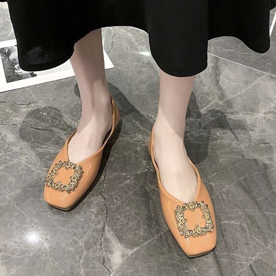 Giày⚡️ bệt⚡️nữ ⚡️giày búp bê mũi tròn da bóng mặt đá đế cao su dẻo hàng quảng châu | BigBuy360 - bigbuy360.vn