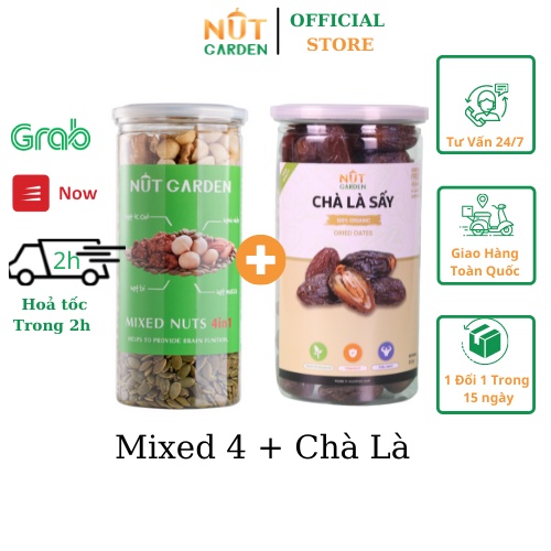 Combo Chà Là Nhập Khẩu 500gr &amp; Mixed Nut 4in1(Macca, Óc chó, Hạnh Nhân, Bí Xanh) Nut Garden 500gr