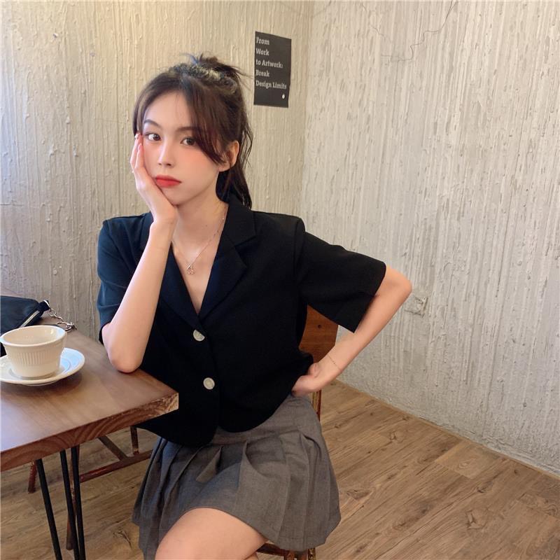 Áo Bazer Tay Cộc Dáng Ngắn Áo vest nữ Croptop 1 Lớp BL01
