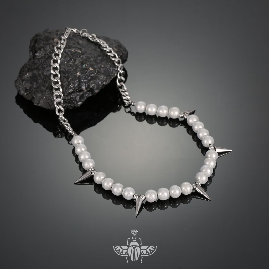 Vòng cổ Thép Titan Đính Hạt Ngọc Trai Phản Quang Phong Cách Hip hop Âu Mỹ 100 Phù Hợp Cho Nam Và Nữ