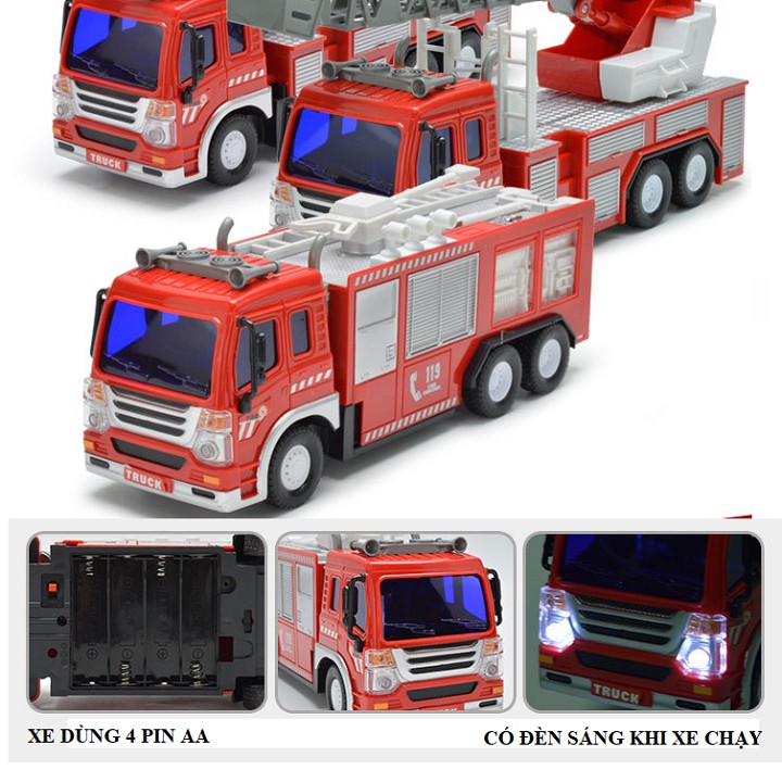Ô tô cứu hỏa điều khiển từ xa sử dụng pin sạc có đèn tỉ lệ 1:16