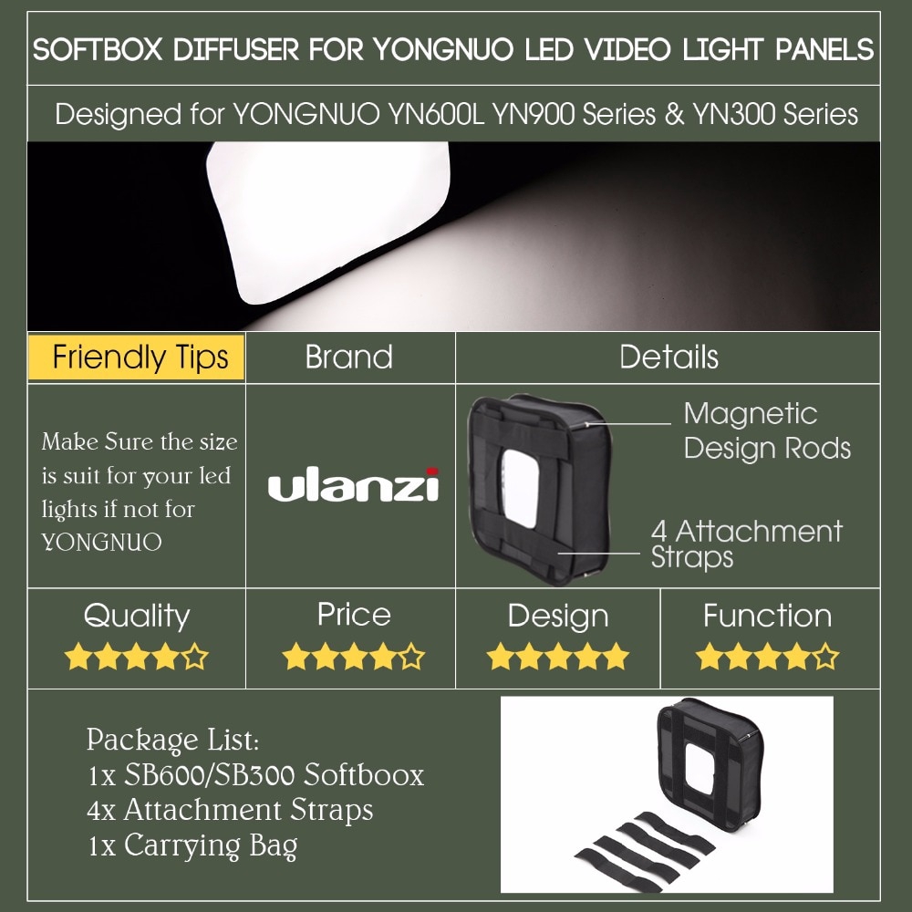SB600 / SB300 Studio Softbox Diffuser cho YONGNUO YN600L II YN900 YN300 YN300 III Air Led Đèn chiếu sáng Bảng điều chỉnh có thể gập lại mềm Lọc