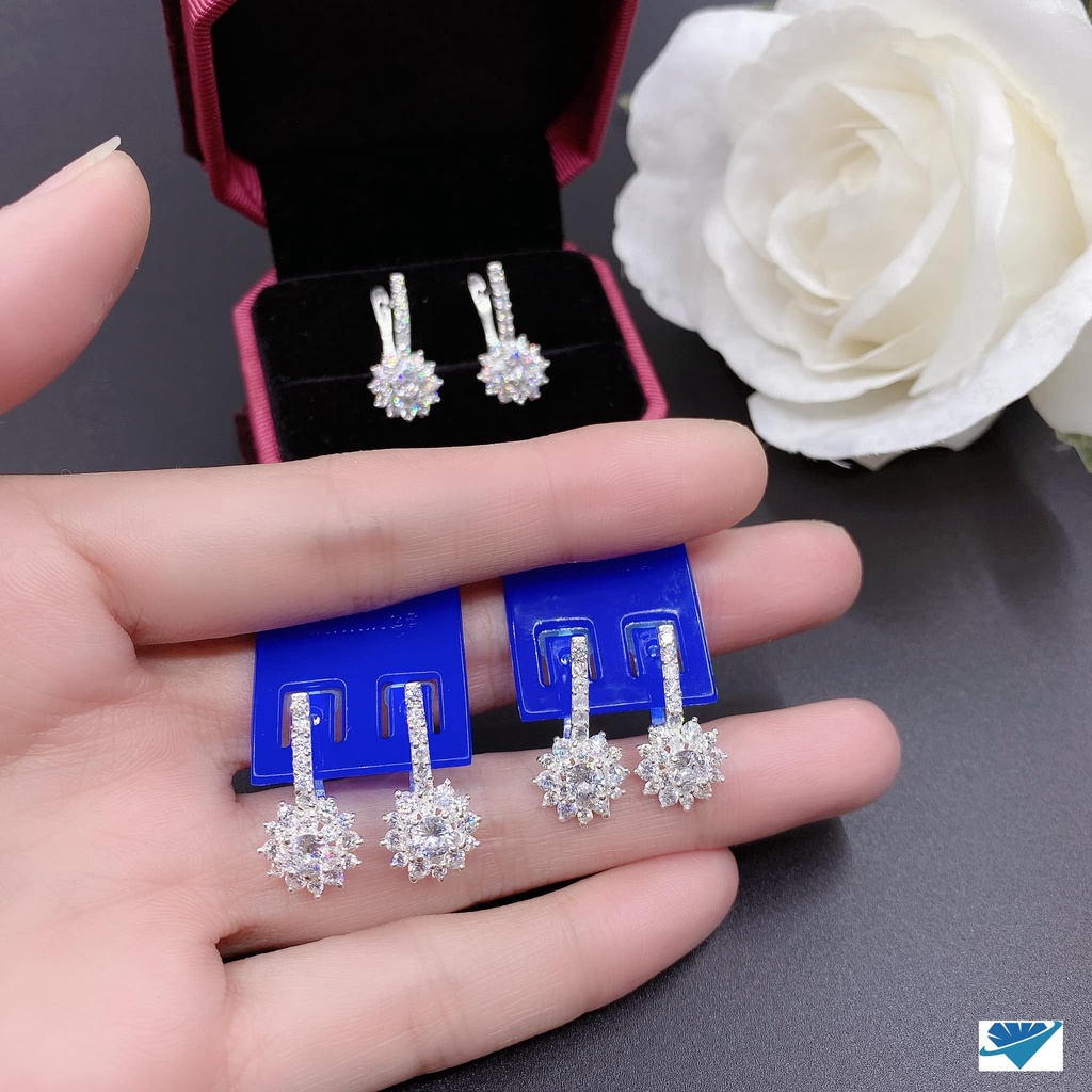 BÔNG TAI HOA BẠC CHỐT BẬT- BÔNG TAI CHỐT BẬT