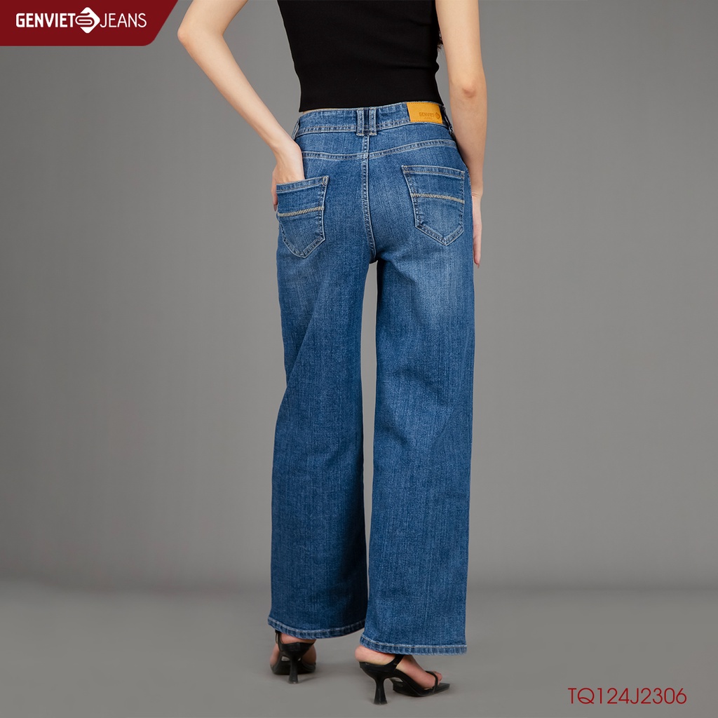 Quần Jeans Nữ Genviet Jeans Ống Rông Cạp Cao Chất Bò Mềm Cao Cấp TQ124J2306