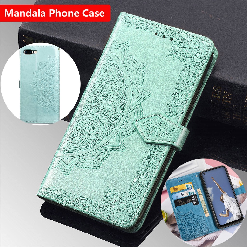 Bao Da Điện Thoại Kiểu Ví Chống Sốc Dập Nổi Hình Hoa Mandala Cho IPhone 5 5s 6 6s 7 8 se 2020 Plus 11 Pro I7 I11 IPhone11 IPhone7 Ốp