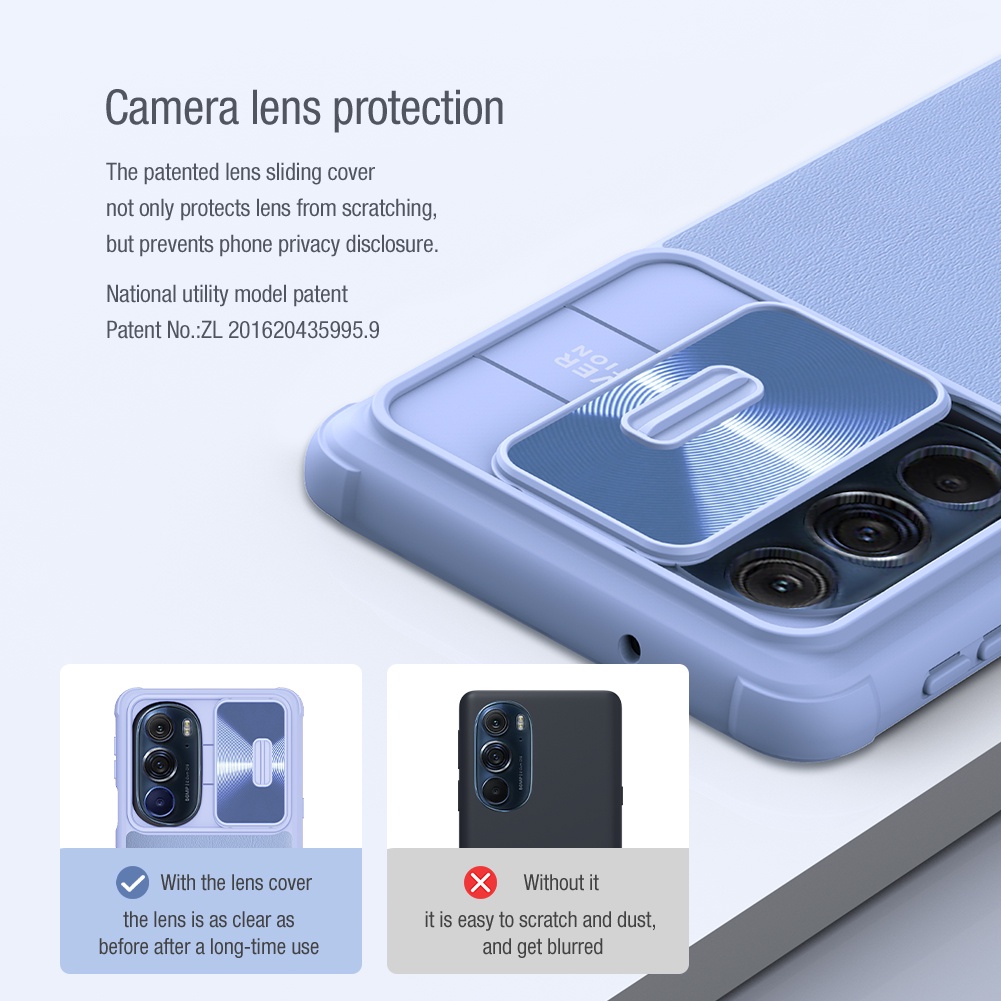 Ốp Điện Thoại Nillkin Bằng Da Màu Trơn Chống Sốc Có Nắp Trượt Bảo Vệ Camera Cho Motorola Edge X30