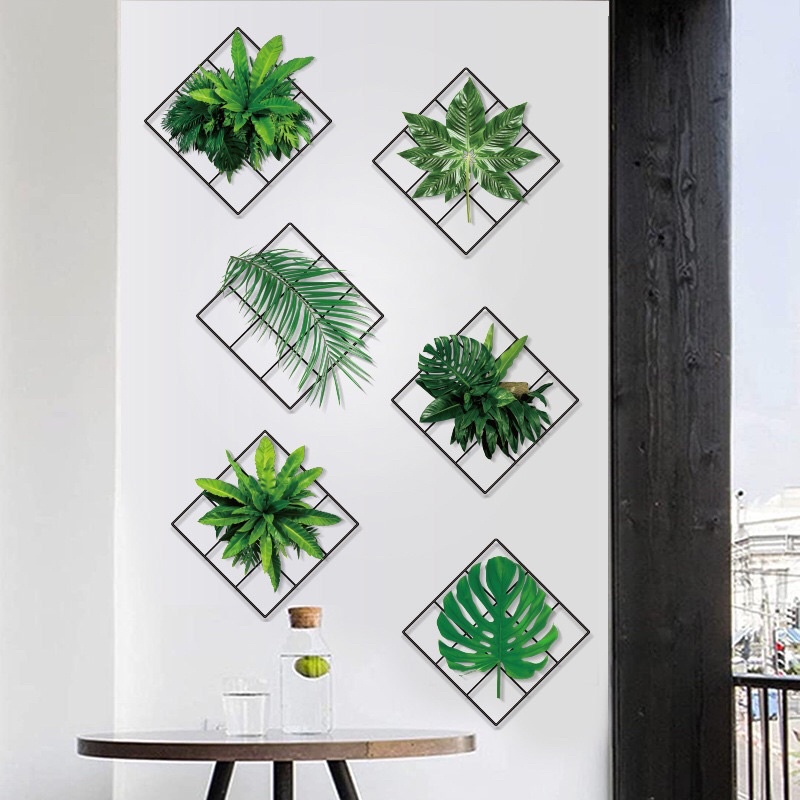 Decal dán tường khung vuông lá cây trang trí phòng khách
