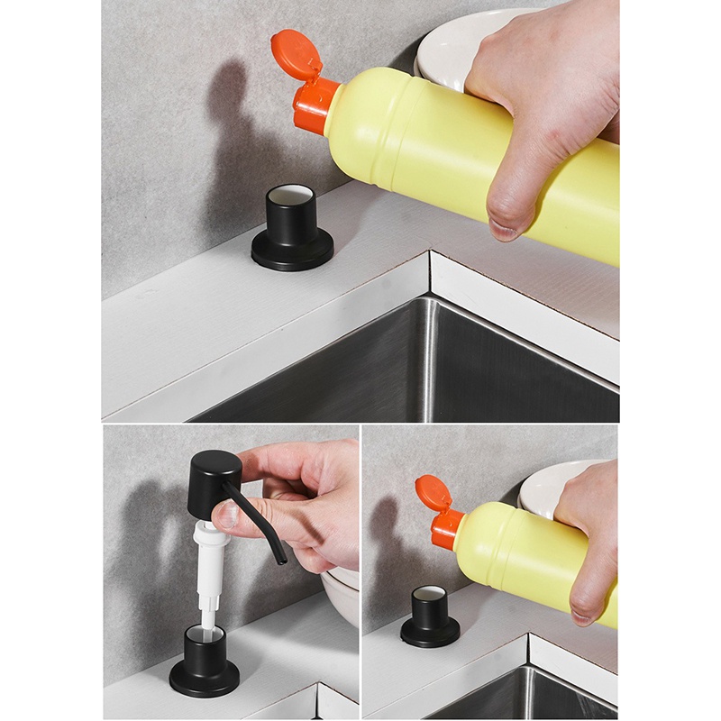 Bình Nhựa Đựng Xà Phòng Gắn Dưới Bồn Rửa Chén Nhà Bếp Màu Đen 300Ml