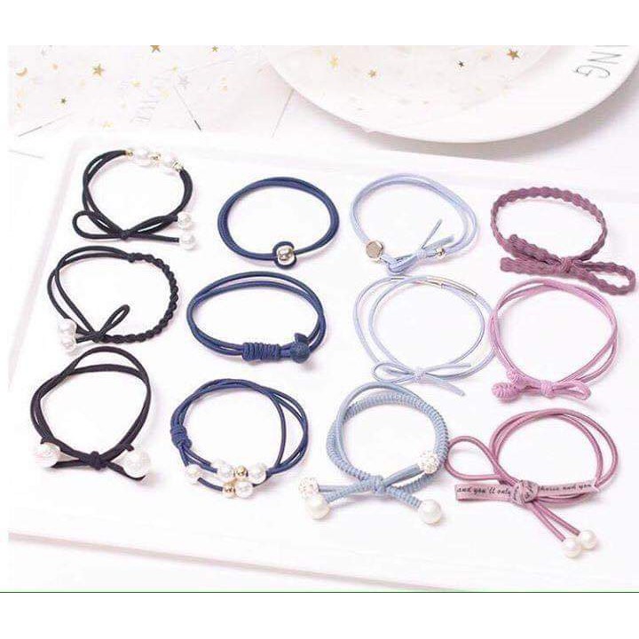 Hộp buộc tóc 12 Sợi / set 12 dây buộc tóc mềm hàn quốc kèm hộp đựng