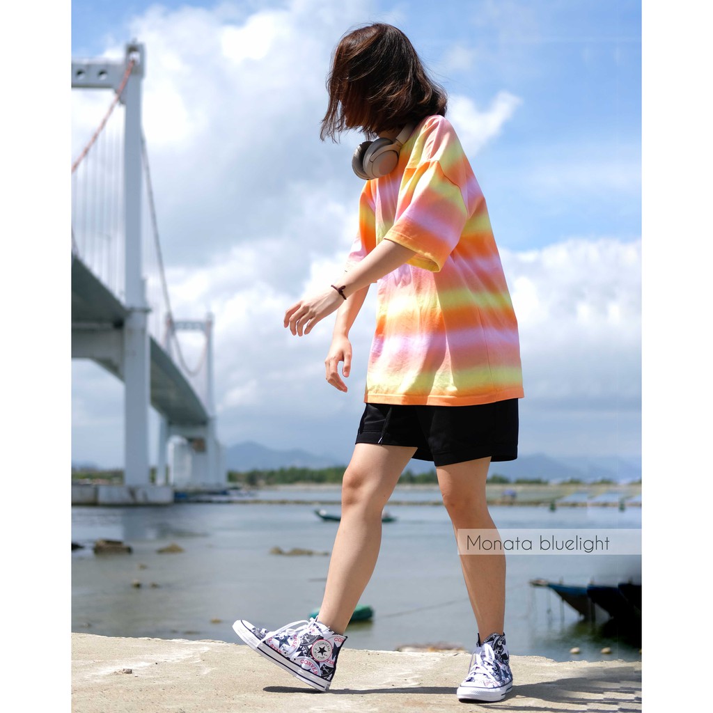 MONATA BLUELIGHT Tee Rainbow - Áo thun unisex form rộng