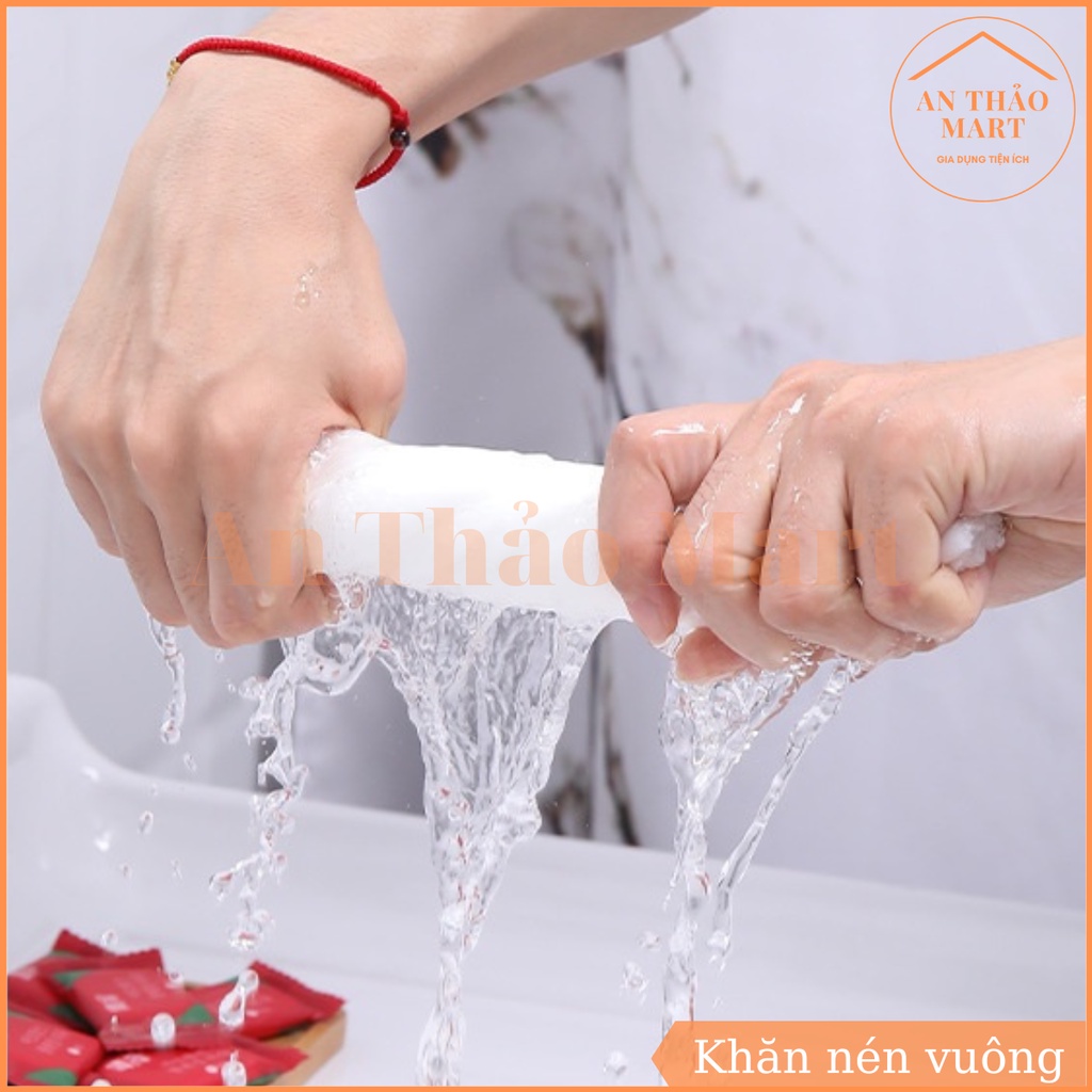 Khăn Nén Viên Kẹo Hình Vuông, Khăn Giấy Dạng Nén Bằng Cotton Dùng Một Lần