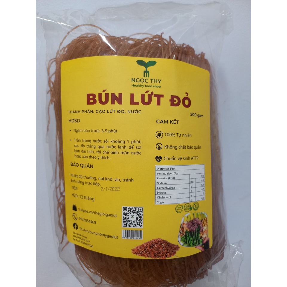 [NT Food] Bún gạo lứt ĐỎ ăn eatclean ăn kiêng (sợi bún nhỏ) gói 500gr