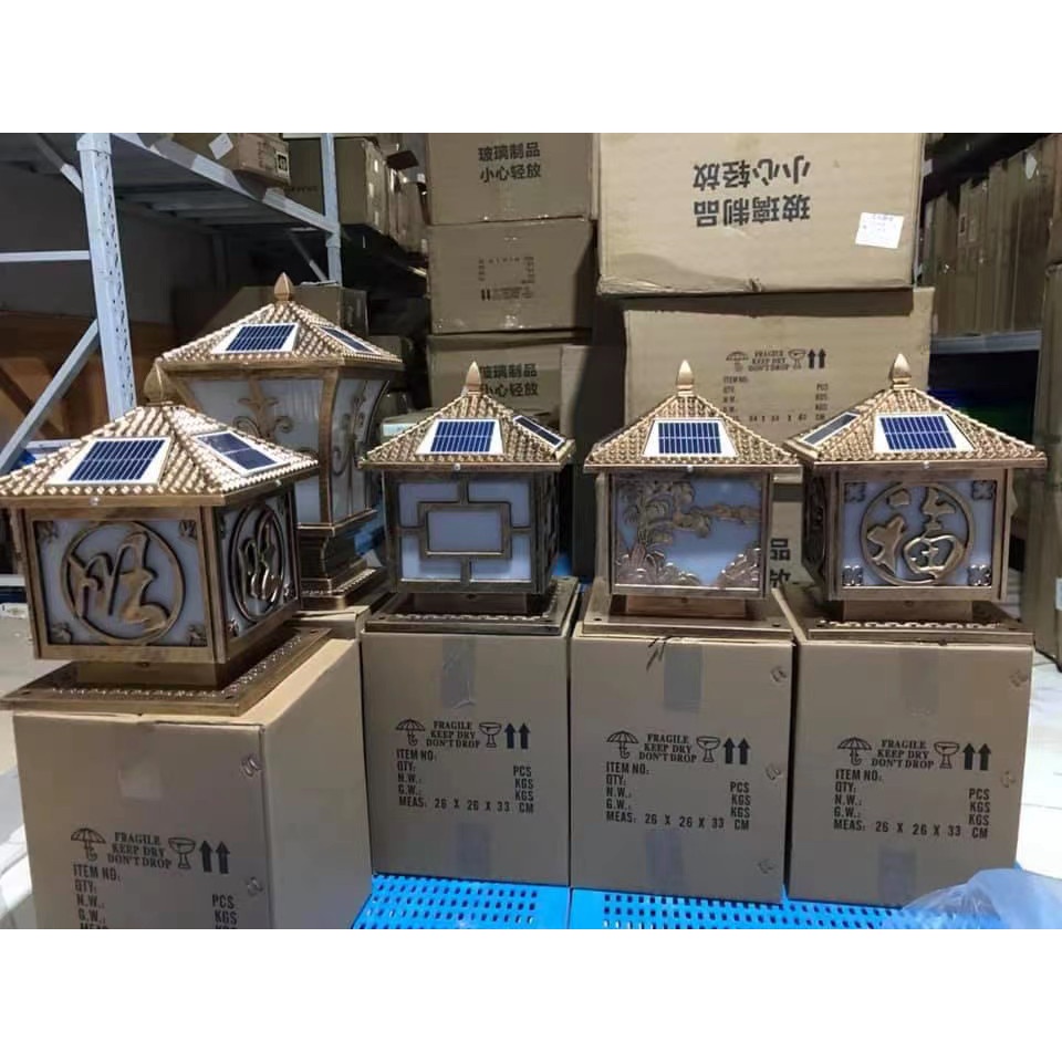 size 250mm Đèn năng lượng mặt trời sân vườn đèn trang trí trụ cổng chữ phúc 4 chế độ màu có điều khiển