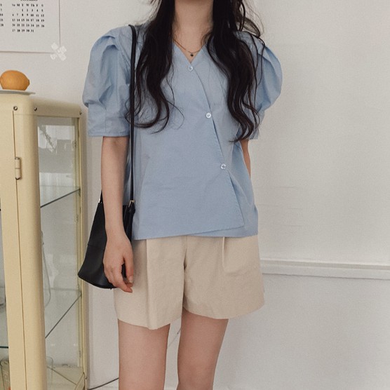 Áo Tay Phồng Cổ Chữ V Màu Trơn Thanh Lịch Dành Cho Nữ 34154 | BigBuy360 - bigbuy360.vn