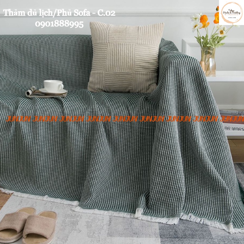 (1)TH Phủ sofa/Thảm trải sofa/thảm trải sàn vải Sợi Cotton &amp; Lanh Morandi