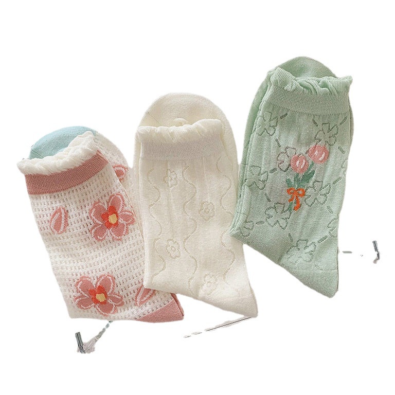 Vớ Lưới Cổ Vừa Thoáng Khí Họa Tiết Hoa Tulip Dễ Thương Phong Cách Nhật Bản Thời Trang Mùa Hè Cho Nữ