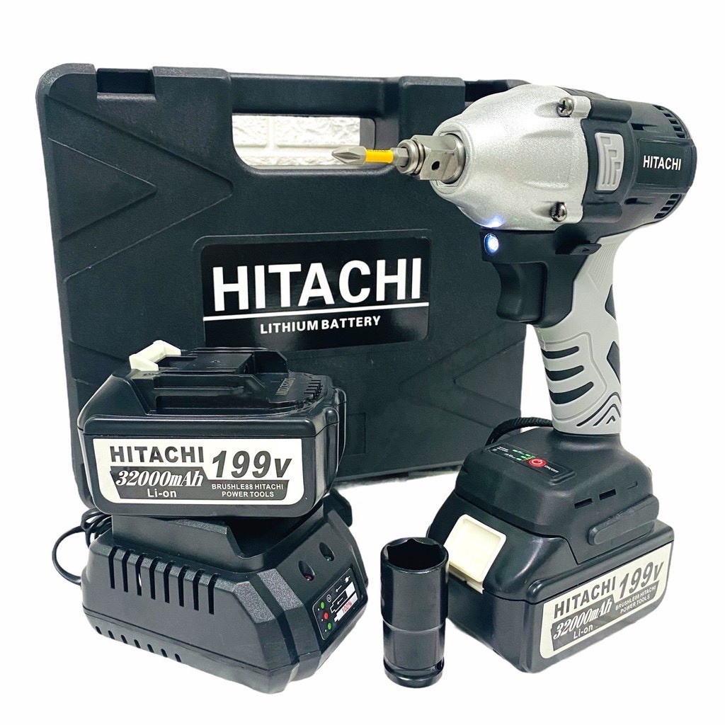 Máy siết bulong pin Hitachi 199v đầu bulong 2 trong 1, động cơ không chổi than