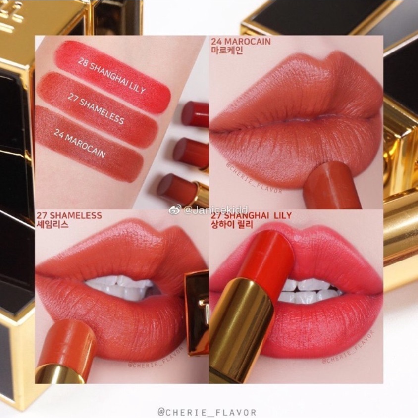 Son Tom Ford lip color matte scarlet marocain shameless màu hồng đỏ cam 01 02 06 07 09 16 24 27 100 307 510 511 N2 N3