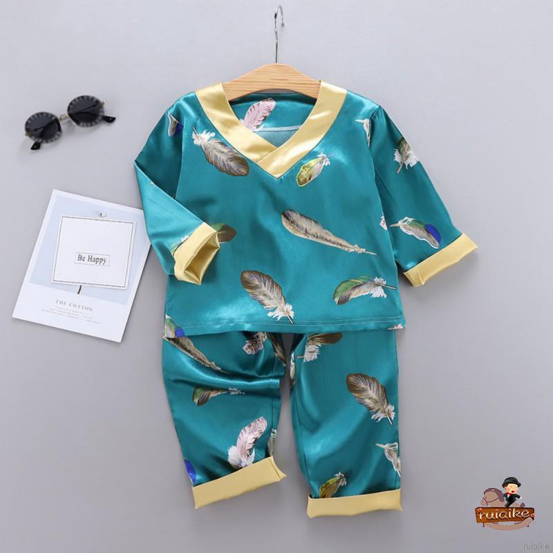 Set Pijama Áo Dài Tay + Quần Dài In Hình Hoạt Hình Đáng Yêu Cho Bé