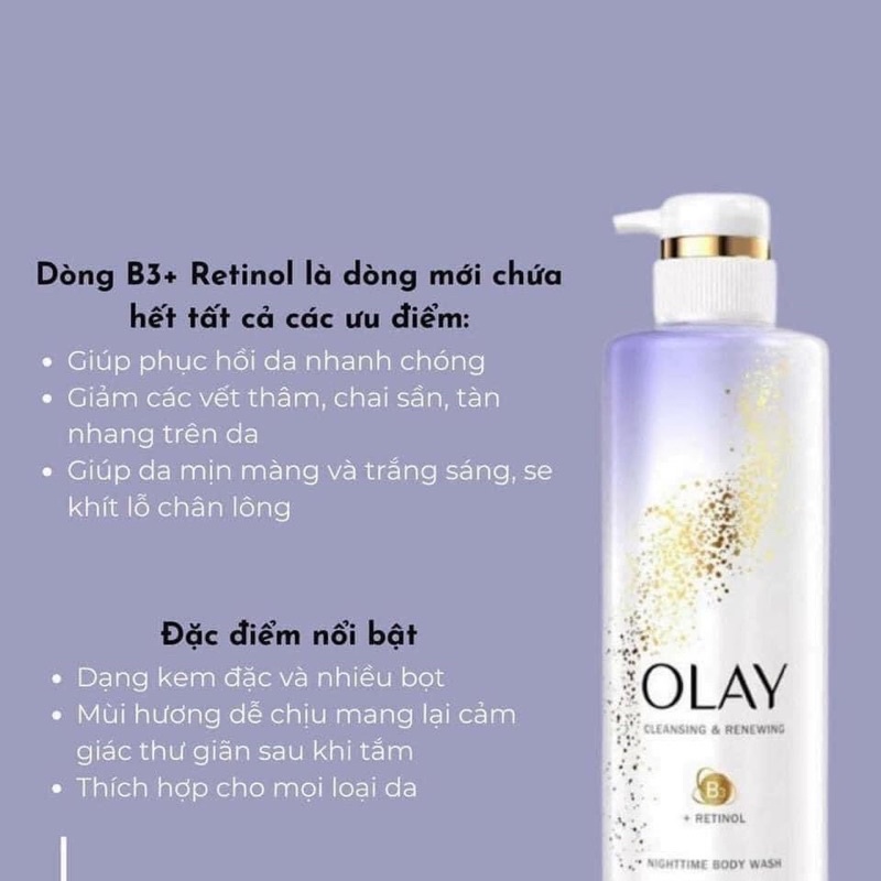 Sữa tắm trắng da Olay B3 retinol và Collagen 530ml từ Mỹ