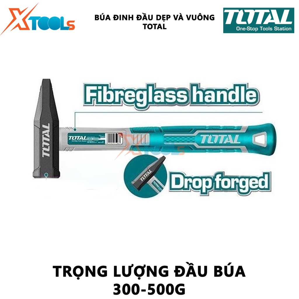 Búa đinh đầu dẹp và vuông TOTAL | búa đóng đinh trọng lượng 300 - 500g thép carbon 45#  [CHÍNH HÃNG] [XTOOLs]