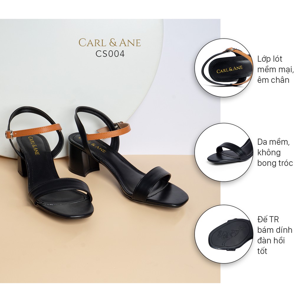 Carl &amp; Ane - Giày sandal mũi vuông cao 5cm màu đen phối bò _ CS004