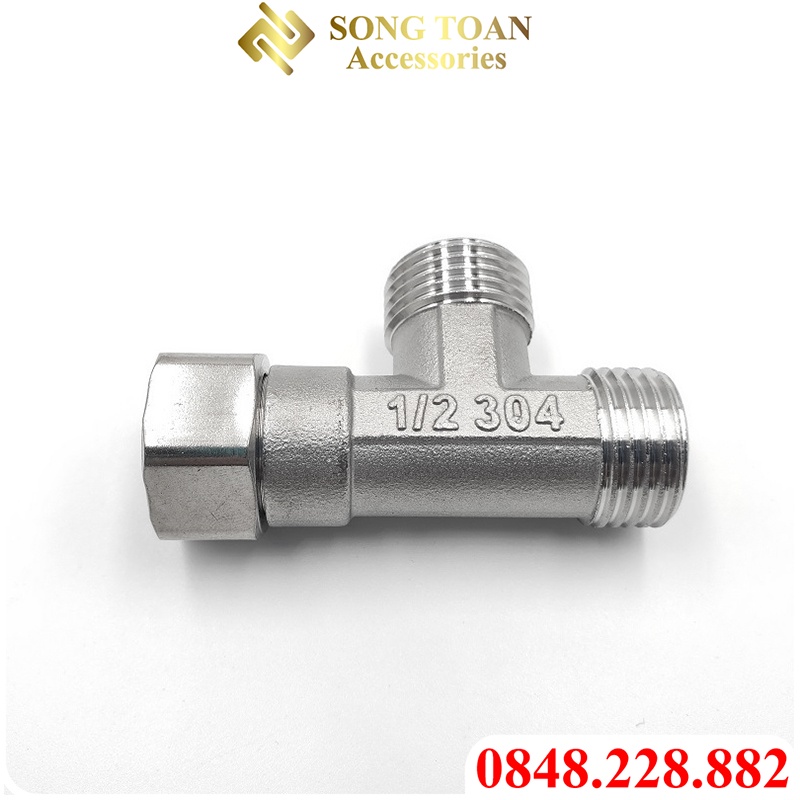 Tê inox, tê chia nước inox xiết ren G 1/2 21 dài ~ 6cm Sử dụng chia nước