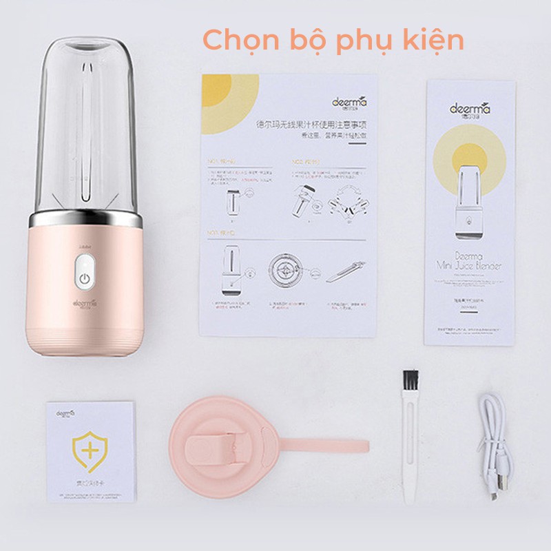 Máy Xay Sinh Tố Cầm Tay Mini Đa Năng Deerma  Công Suất 140W Sạc Pin Tích Điện 1500mAh, xay được đá_Vimart